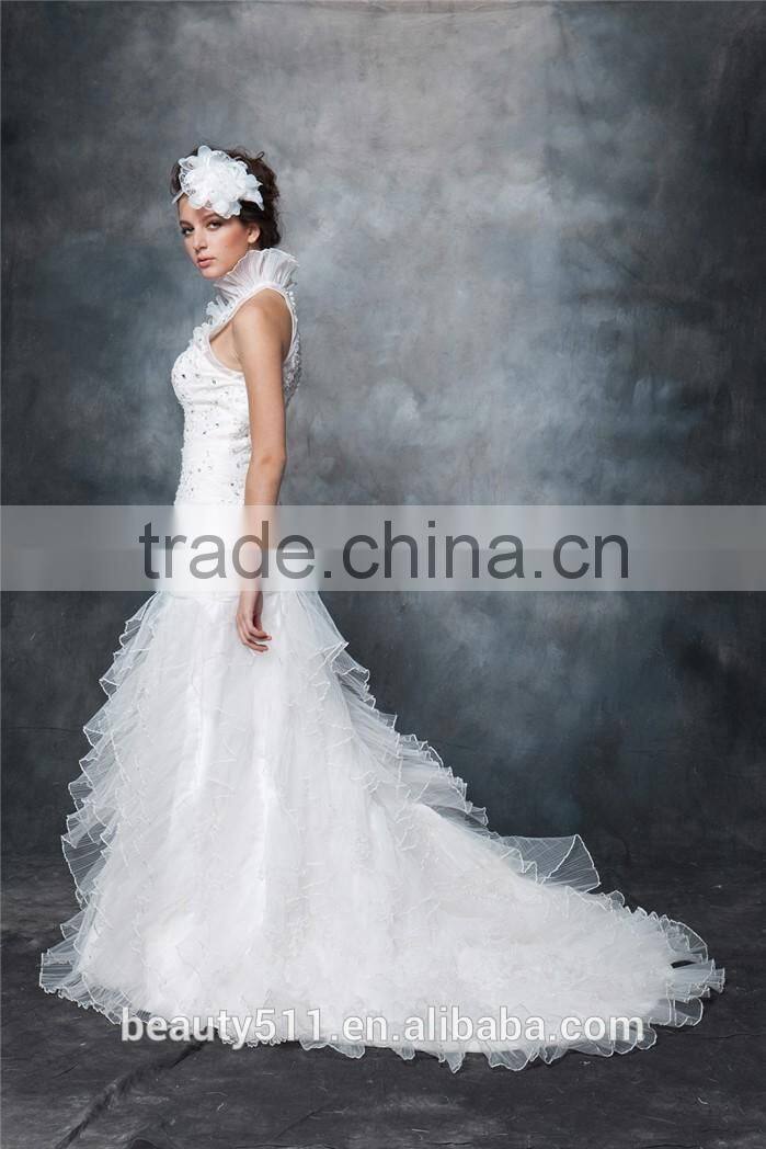 Custom Made Sexy A-Line Halter Neckline and Backless Lace Wedding Dress AS291