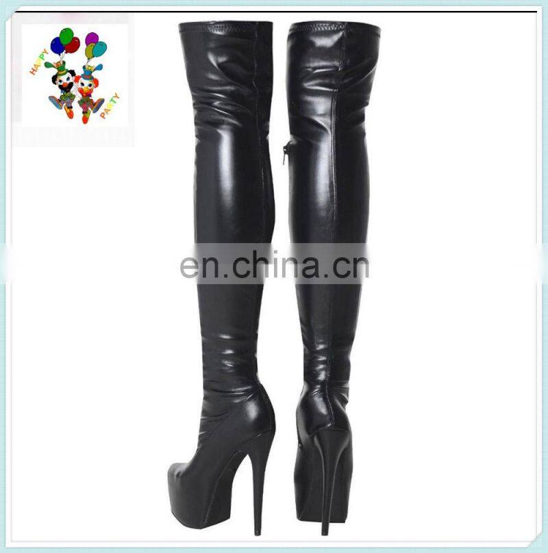 Party Fancy Dress Sexy Women Black PU Leather High Heel Boots HPC-1866