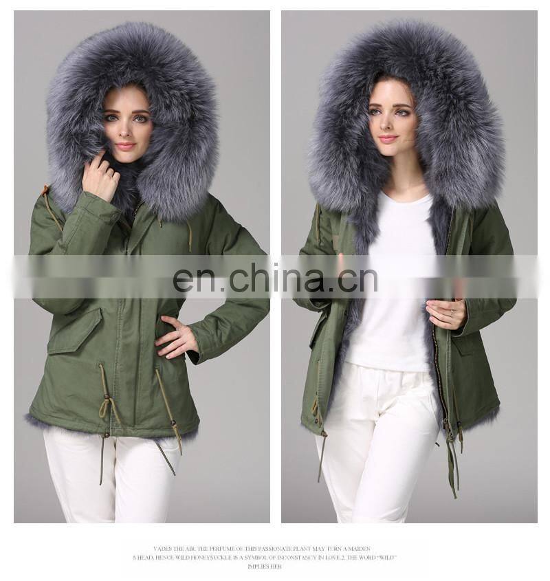 New Collections Winter Fur Coats Fox Army Jacket Women Outwear Parka