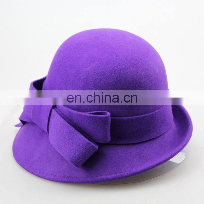 New Fashion Elegant Purple 100% Wool Lady Felt Fedora Hat