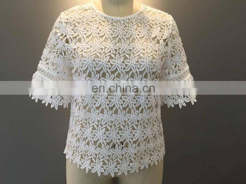 All lace back zipper half sleeve ladies tops