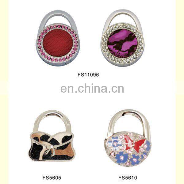 fashion Round Shape Flower Design Crystal Foldable Purse Hook Bag Hanger Handbag Holder Table
