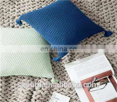 Solid color knit square cushion cover tassel pillowcase