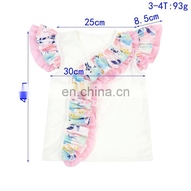 Unique ruffle flutter sleeve girl top baby white color top with colorful ruffles