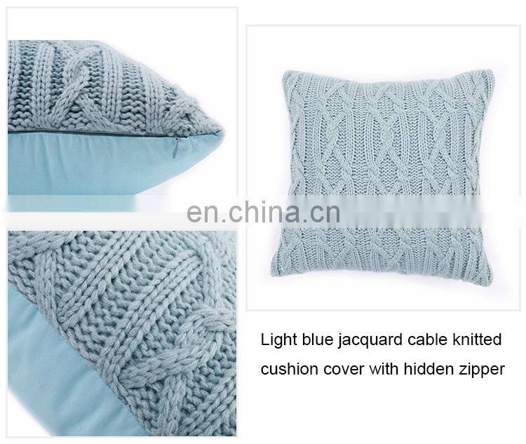 High quality home decorative light blue cushion cover with jacquard cable knit