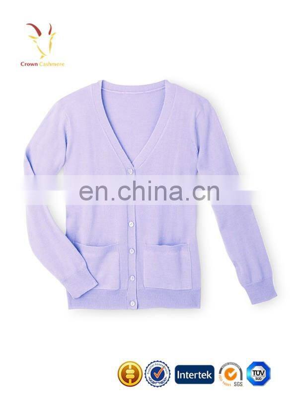 women v neck computer knit purple cardigan sweater with buttons