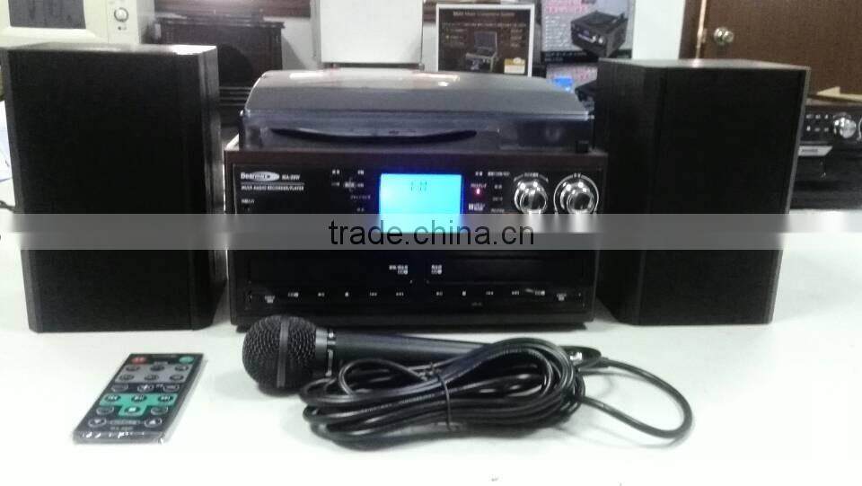 Double CD turntable player,encoding vinyl player,CD recording turntable with cassette and radio