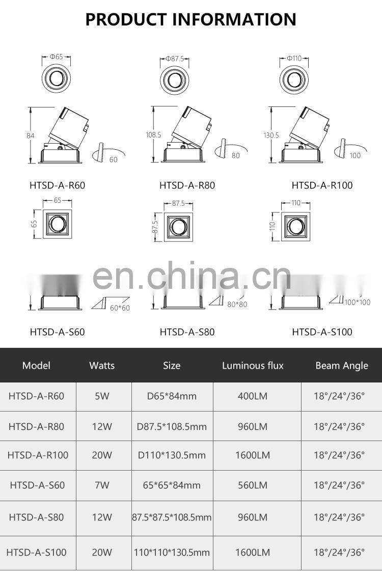 ALLWAY High Quality Indoor Ceiling Lighting 5w 7w 12w 20w Recessed 3 Color Cob Spotlight Led Spot Lamp