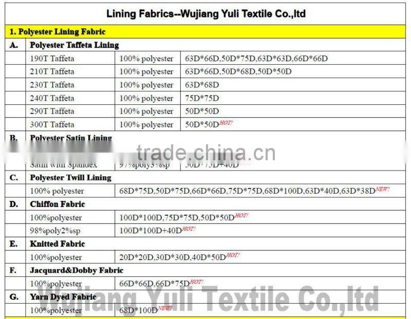polyester yarn dyed fabric for lining and clothing