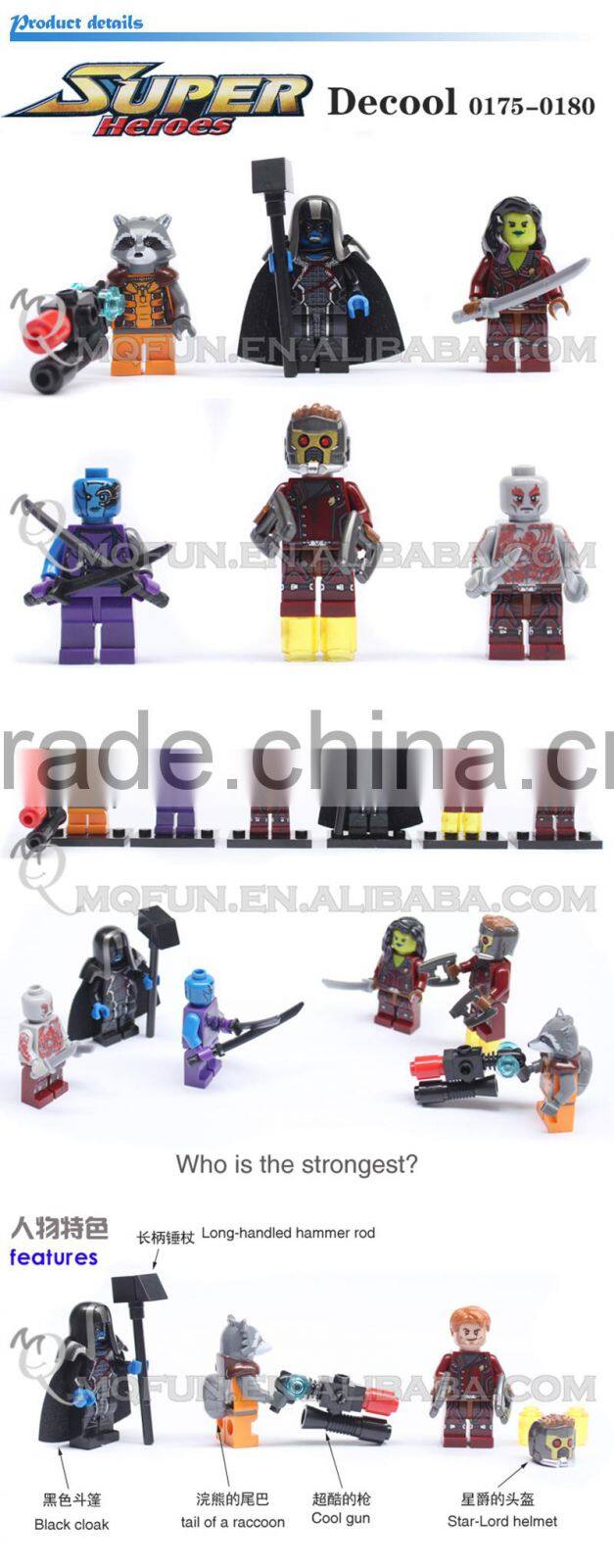 Mini Qute DECOOL 6pcs/set Marvel super hero Guardians of the Galaxy building block action figures educational toy NO.0175-0180
