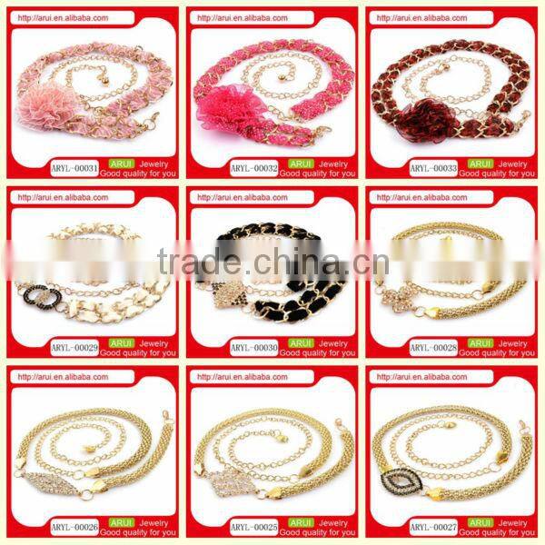 China wholesale women's rhinestone fashion gold waist chain belt