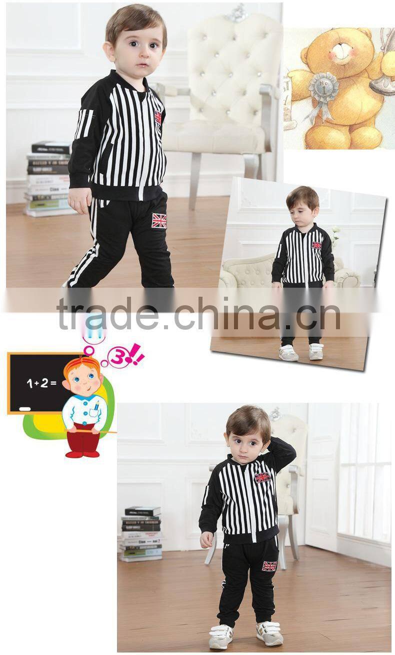 Latest arrival factory supply 2015 baby boys clothes set gentleman boy stripe two piece outfits