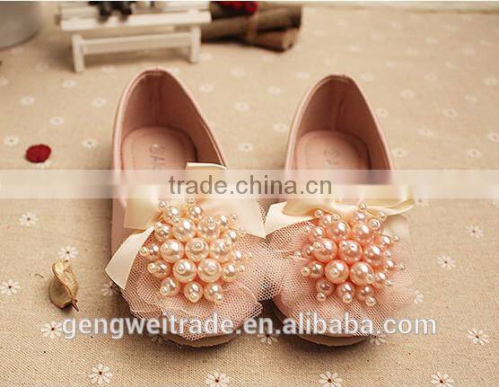2015 Spring fashion sweet series girl princess shoes kids pearls lace shoes for school wear