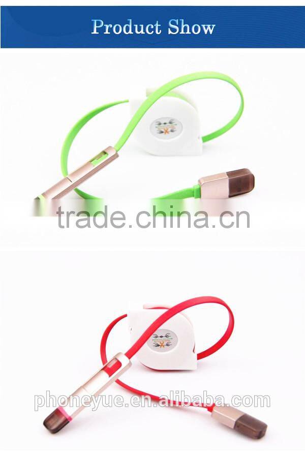 2 in 1 long custom retractable micro usb cable reel for iphone and for android