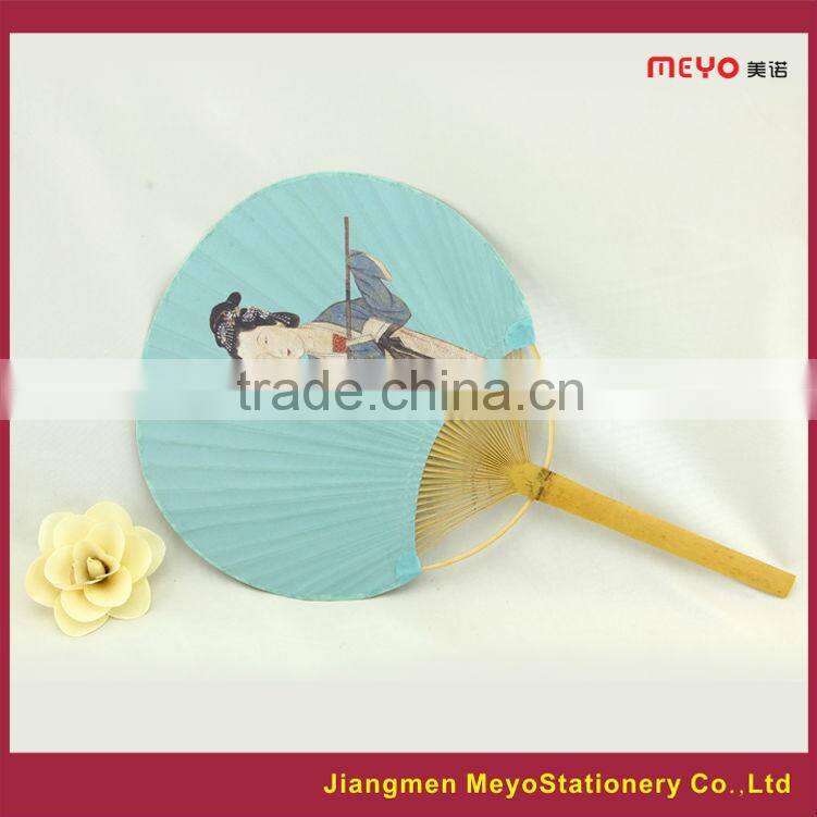 2015 Decorative Gift Customized Bamboo Round Silk Hand Fan