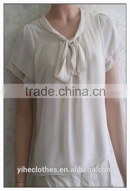 Sailor collar chiffon t-shirt sweet bow girl white tshirt
