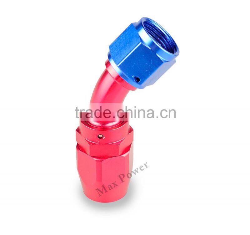 Aluminum oil cooler fitting 45 degree resuable fuel line hose end fitting adaptor blue and red 40-045-08