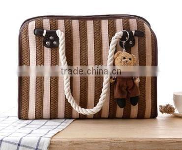 Ladies fashion blue stripe beach straw bag