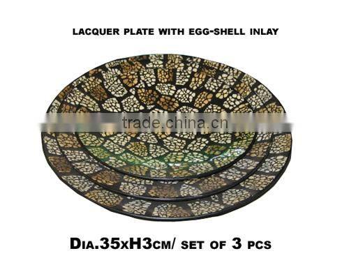 New design lacquered plate with egg shell inlay TK Vietnam