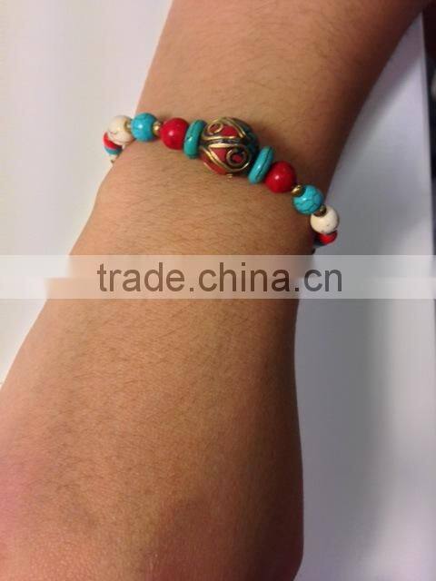 Thailand handmade bracelet bangle with turquoise and brass beads