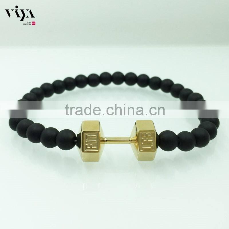 high end quality accept 3d jewelry dumbbell beads men bracelet 316L stainless steel material provide sample summer man bracelet