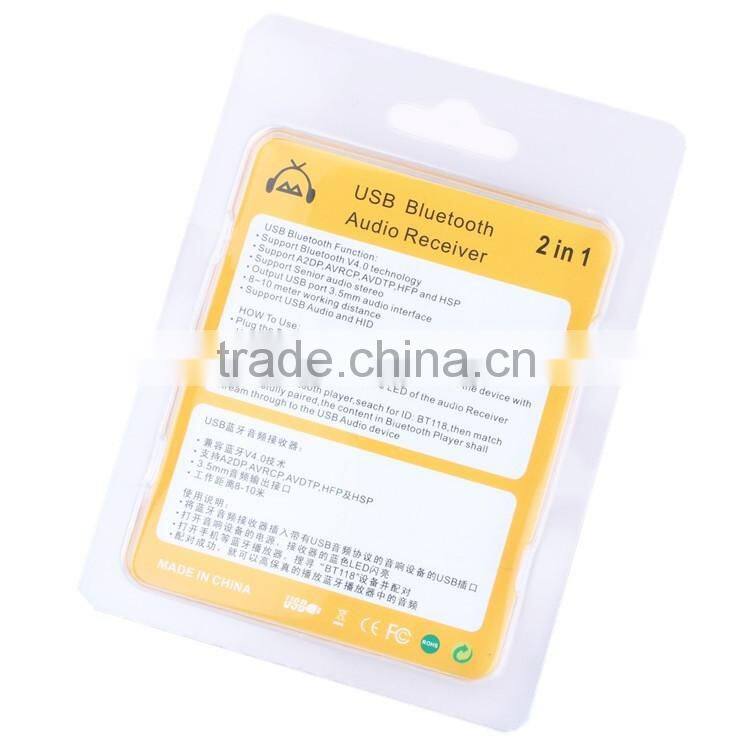 2in1 Dual Taps Bluetooth Receiver 3.5mm USB Stereo Mini Bluetooth Music Receiver