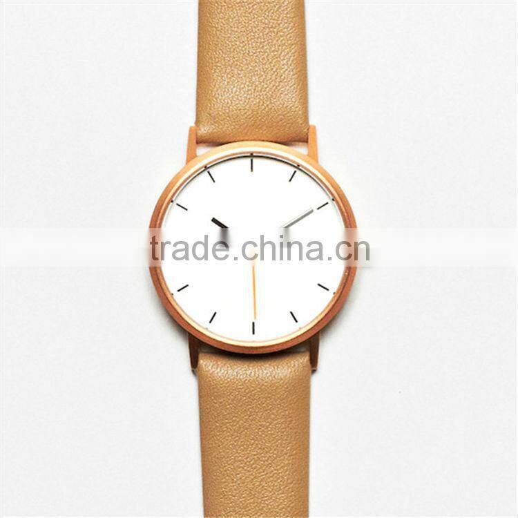 Minimalist design versatile accessory pvd rose gold case calf leather strap watch stainless steel back women