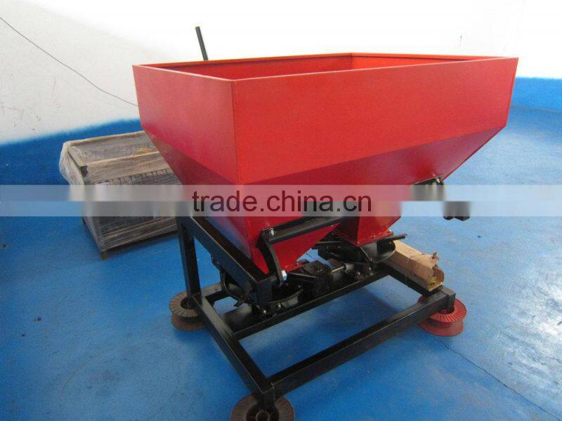 Agricultural tractor mounted broadcast sower