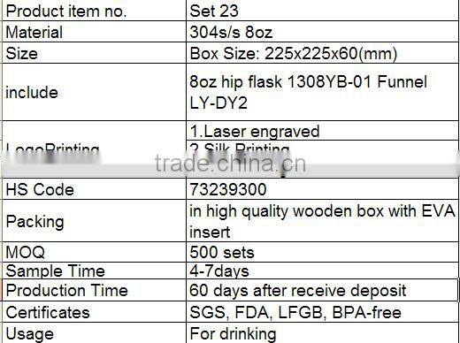 good quality stainles steel hip flask gift set with wooden box