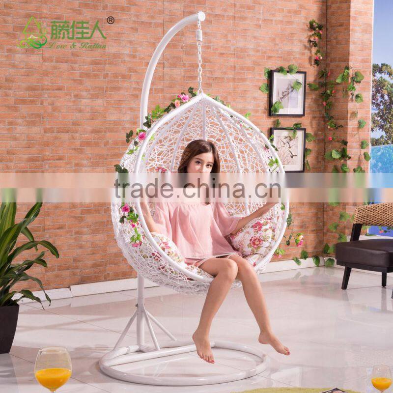 New Trendy Indoor Outdoor Bedroom Balcony Resin Plastic PVC PE Rattan Wicker Single Seat Swing Chair