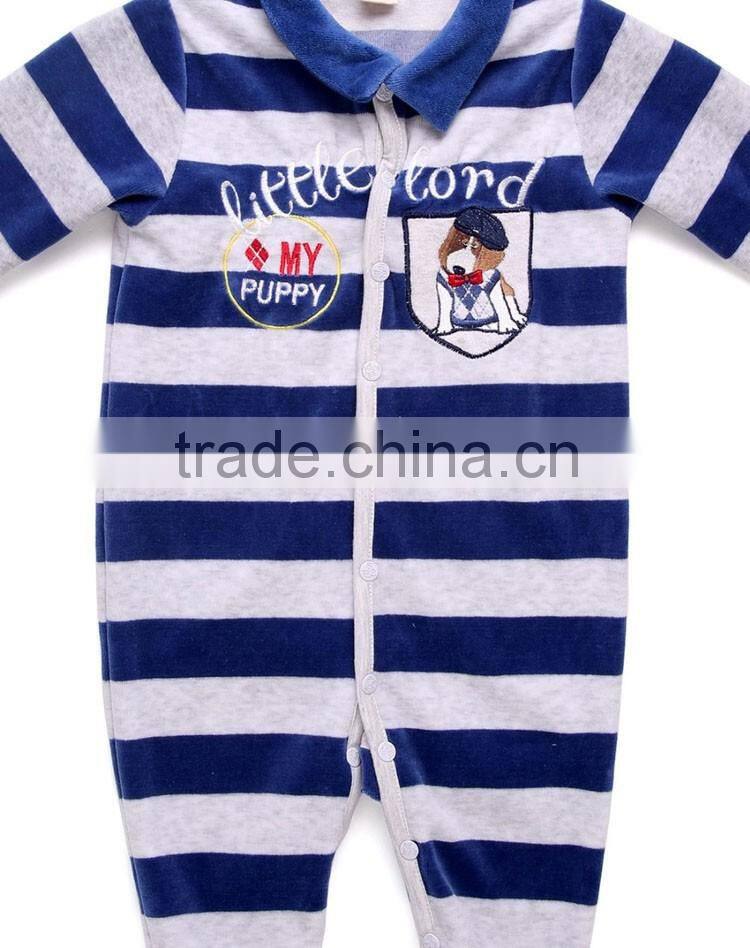 New born baby long stripe velour stripe romper