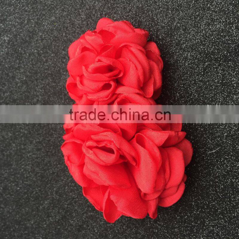 Hot Red Burnt Fabirc Satin Flowers For Clothing,Two Flower Rose For Headband