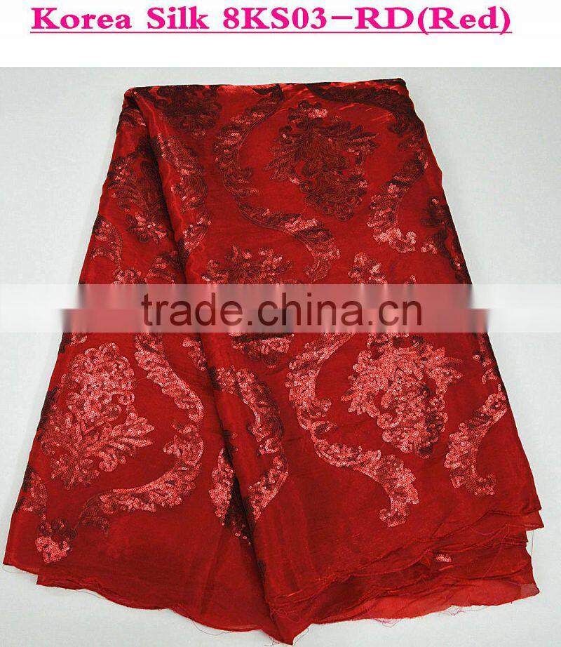 Nigerian lace fabrics african lace with sequins wholesale korea silk for evening dress