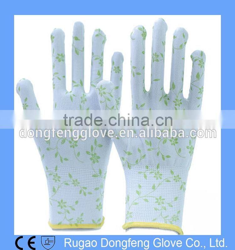 Polyester Printing Transparent Nitrile Coated Gardening Gloves