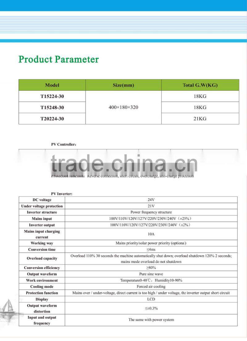 Green Energy 2000W Grid Tie Solar Power Inverter/48V 220V Hybrid Inverter with Built-in 40A Controller 2000 Watt