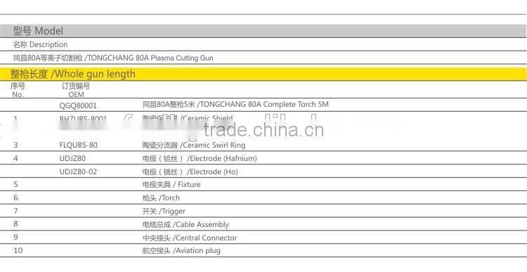 AIR plasma cutting gun TC80A CUT machine plasma cutting torch