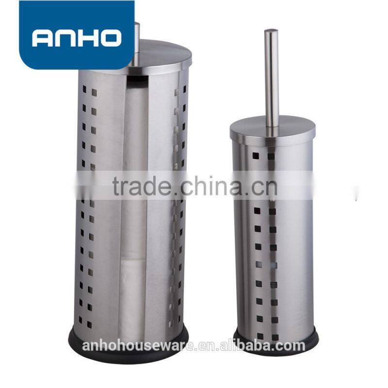 Matte finishing toilet roll and brush holder sets with holes decor