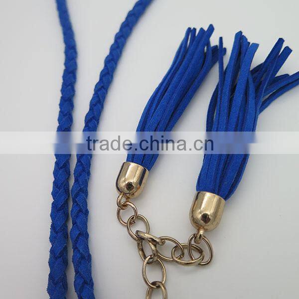 Lady's tassel braided suede leather belt for dress