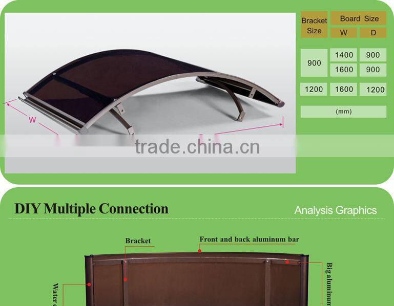 Euro-design rainbow series outdoor polycarbonate aluminum awning support