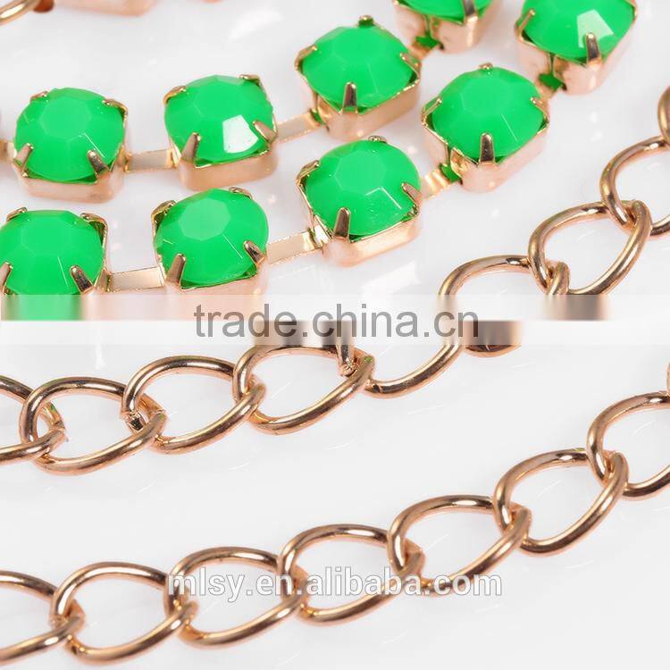 Delicate green diamand metal link Ornament Chain Brightness F1-80024