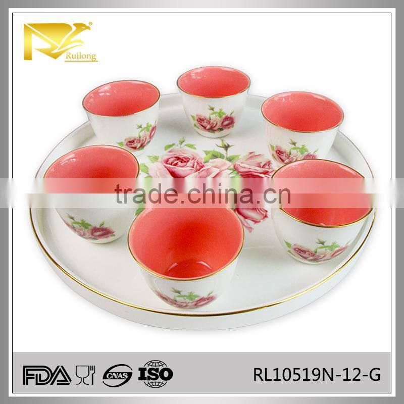 Drinkware glazed golden ceramic kawa cup, arabian tea cup, 80ml coffee cup set