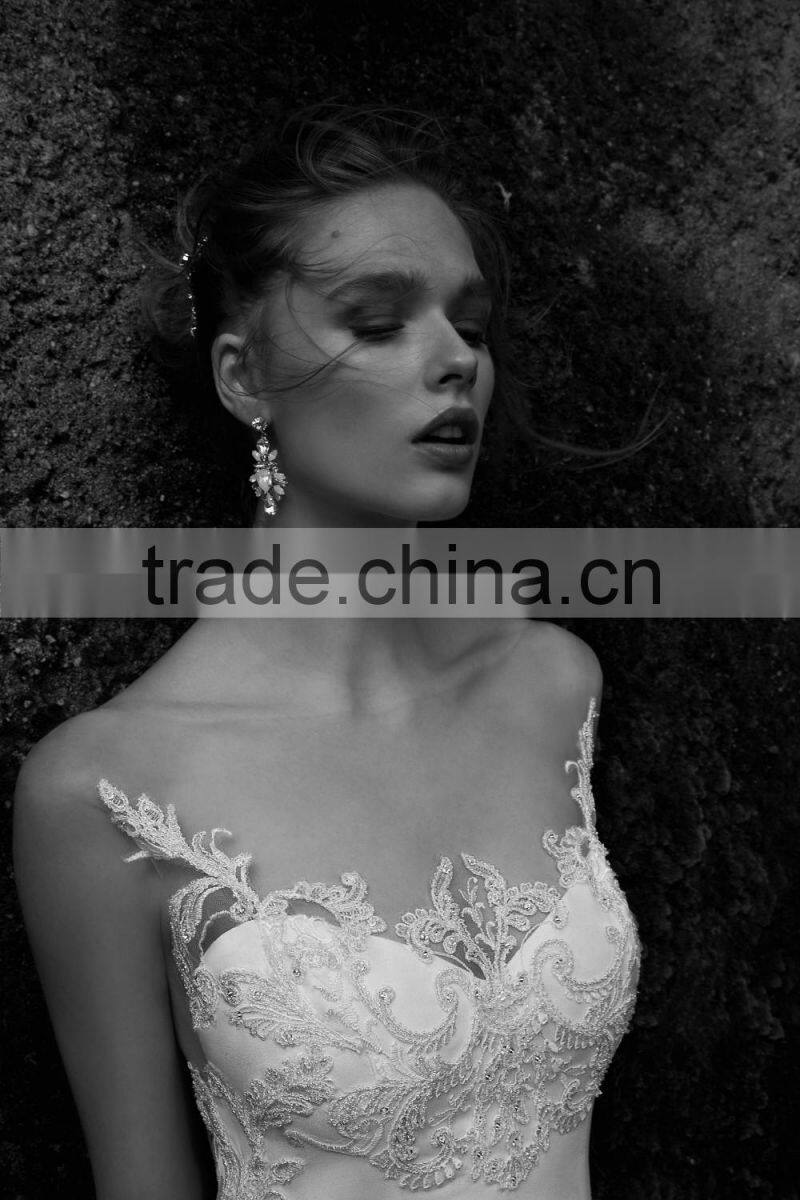 AR01 Long Train Sexy See Through Mermaid Wedding Dress Custom Made