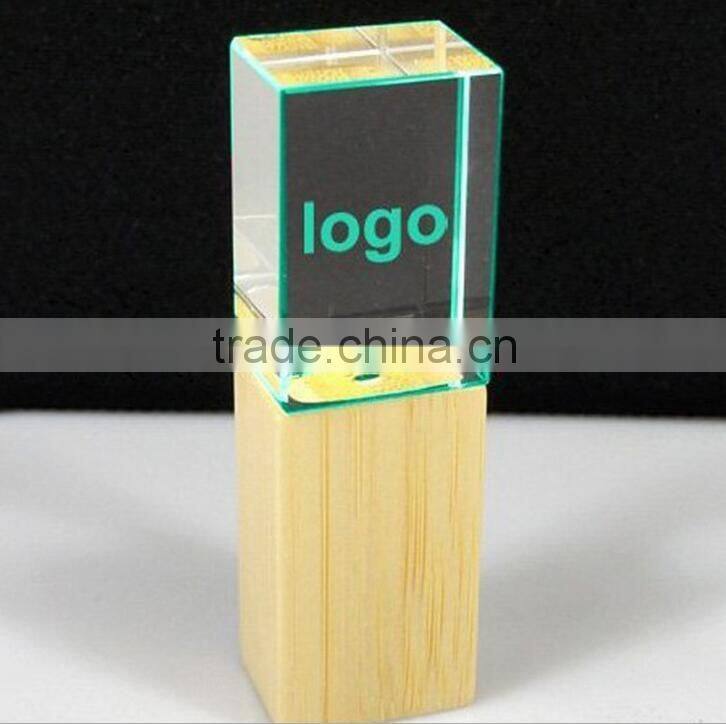 oem logo free sample wooden usb flash drive with LED light