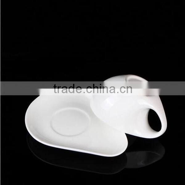 Novel design white porcelain ceramic coffee cup and saucer