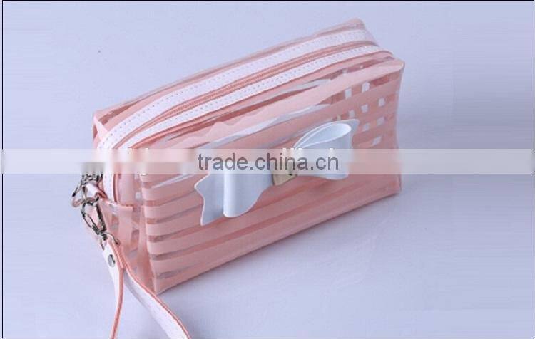 2016 New Model Strip Pattern Clear Vinyle PVC Travel Cosmetic Makeup Kit Bag for ladies