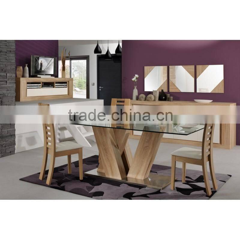 DT-2010 Modern Glass Top Dining Table with veneer base