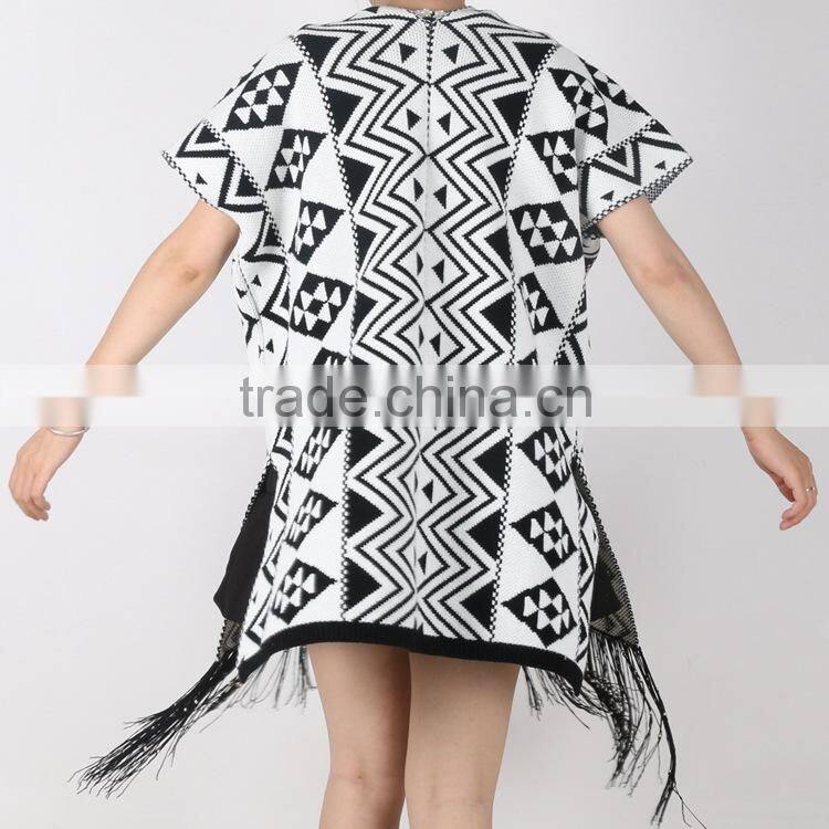 spring autumn womens knitting jacquard loose cardigan poncho sweater