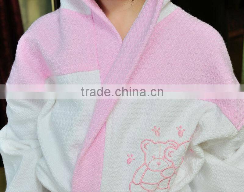 2014 new style cotton waffle pink bathrobe for girls