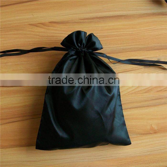 large size black Drawstring Jewelry Pouch, Satin