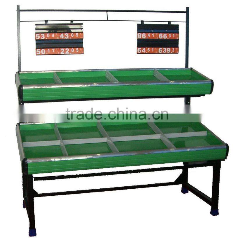 RH-VFDE SECC base Double layer Vegetable & Fruit Rack Display shelf Metal supermarket fruit and vegetable display rack